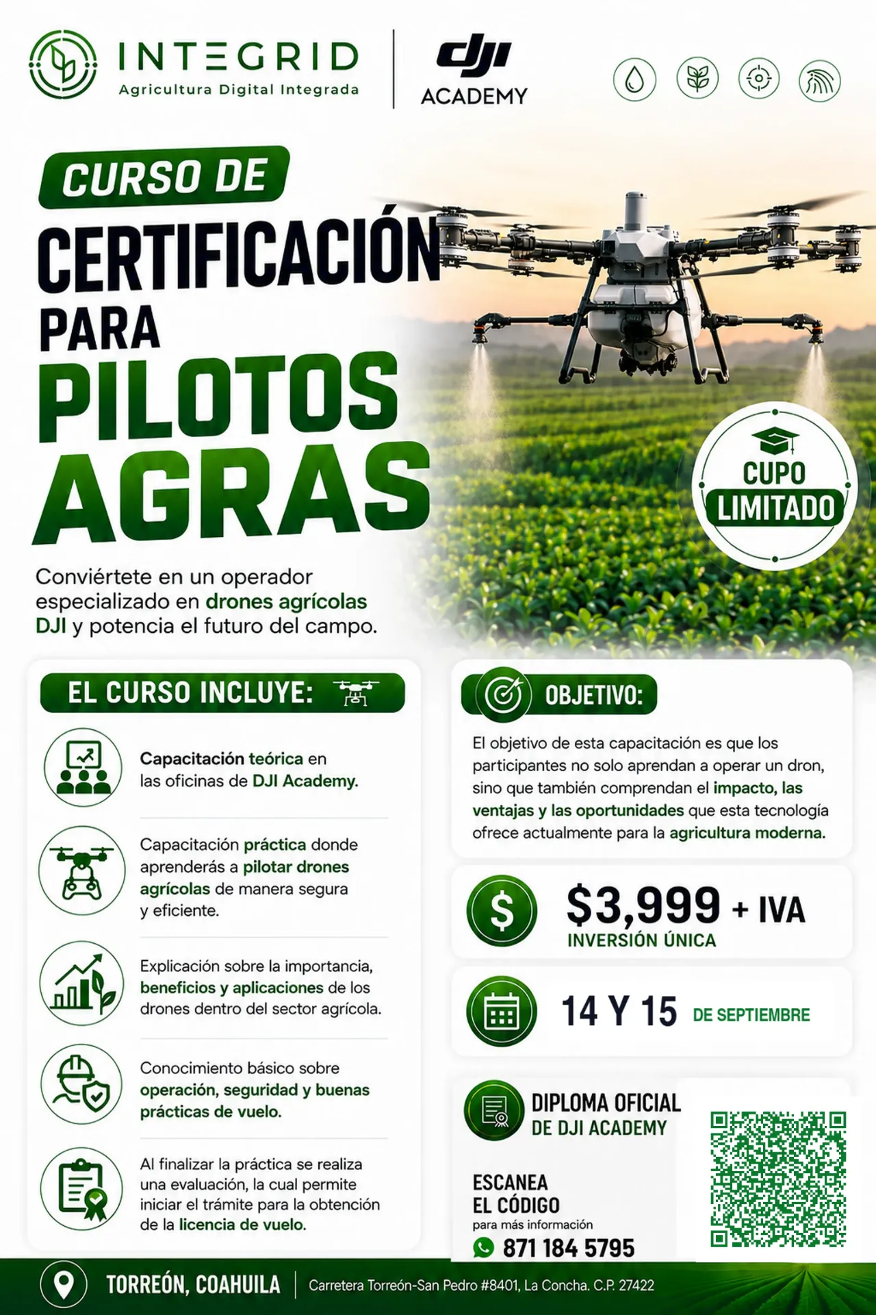 (DJI ACADEMY) CURSO DE CERTIFICACION PARA PILOTOS AGRAS